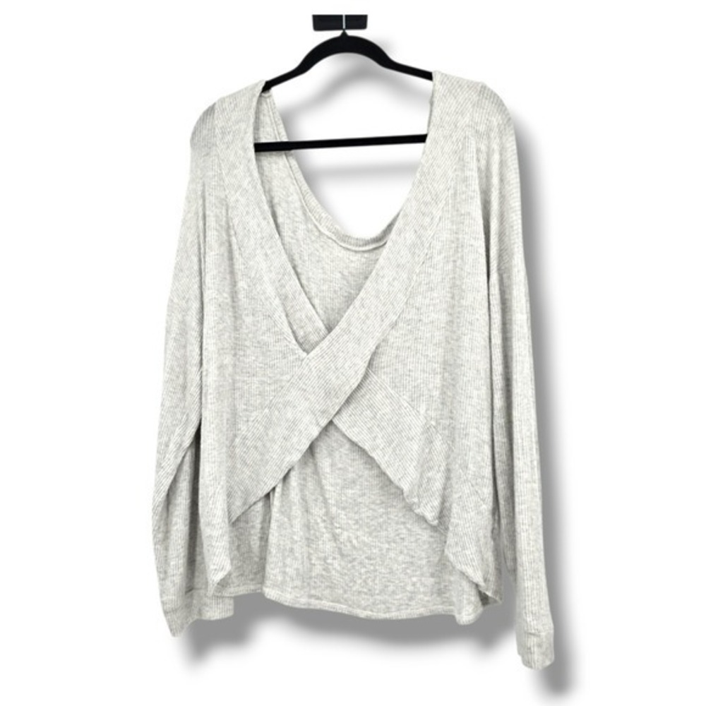 Sew‎ In Love Criss Cross Back Top Ribbed Knit Long Sleeve Casual Gray XL